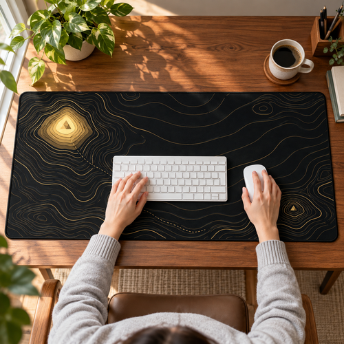 Summit Gold desk mat in use on a desk